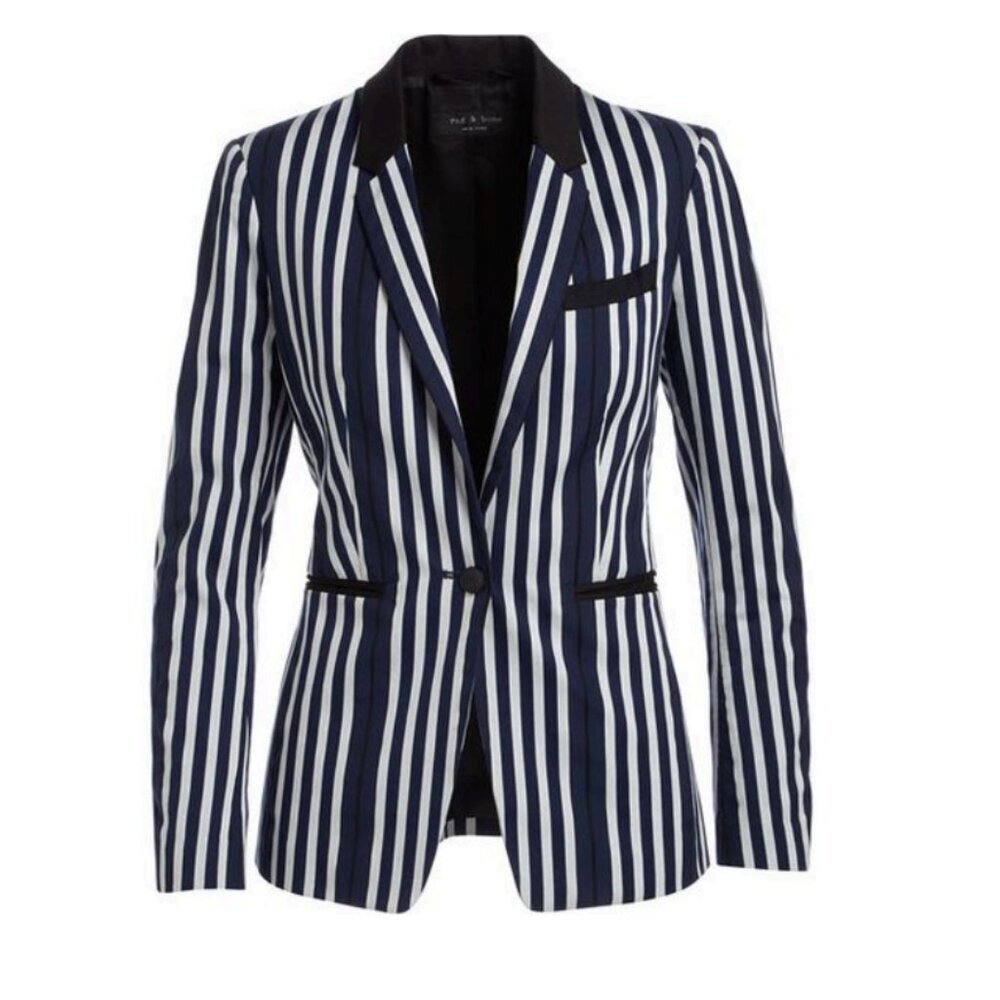 rag & bone Navy and White Striped Blazer